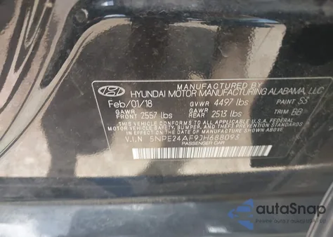 2018 Hyundai Sonata Se z USA, uszkodzony, nr VIN 5NPE24AF9JH688093